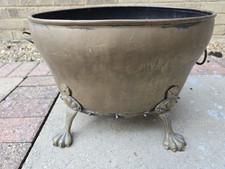 Solid Brass Coal Bucket Planter Lion Paw Feet and Lion Head Ring Handles