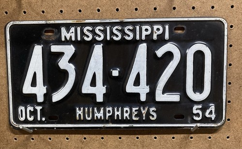 Vintage 1954 Mississippi License Plate 434 420 Humphreys County Pot Weed