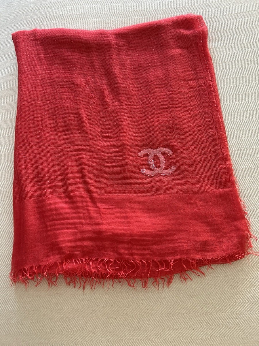 CHANEL Women's Scarf Red/Orange Sequins CC Logo Long Scarf | eBay