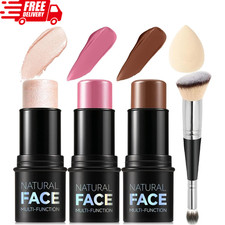 3Pcs Cream Contour Stick Makeup Kit - Highlighter Blush Bronzer LIGHT MEDIUM