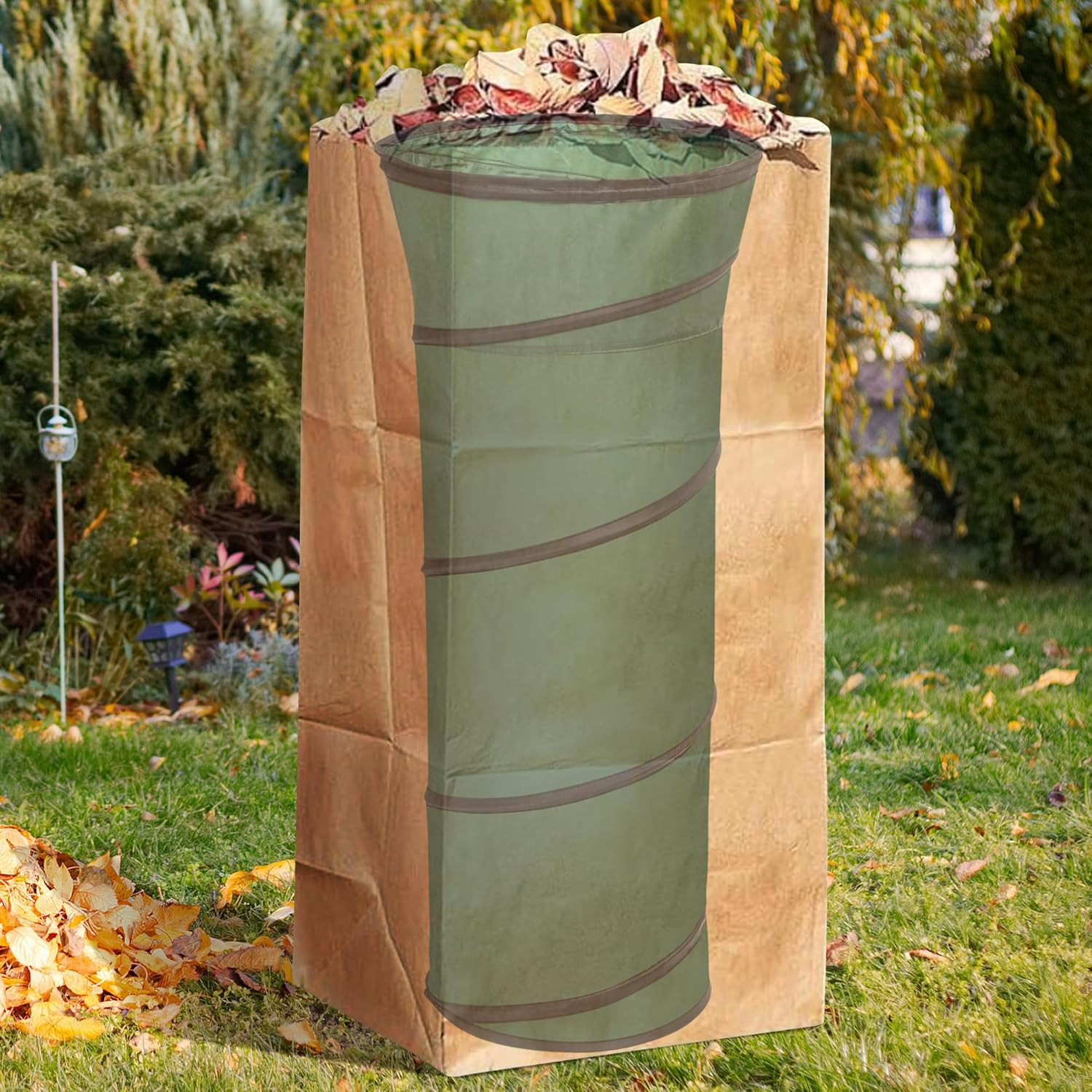 Leaf Bag Funnel Holder, Foldable Lawn Bag Chute Stand Fit for 30 Gallon Paper Ba