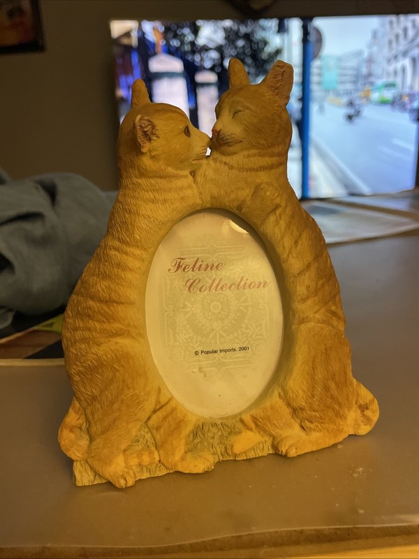 Photo Frame , Cats , Yellow Tabbies, 4” , Sits Or Hangs. Oval Opening