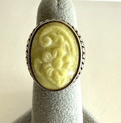 BARSE Sterling Silber 925 Ring Elfenbein Grün Gravur Blume Thailand Gr. 7,25