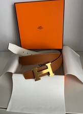 Hermes Reversible Brown White Leather Belt 38MM Size 90
