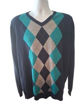 Apt. 9 XLT Argyle V-Neck Sweater Navy Teal Classic Business Casual Golf Preppy