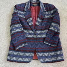 Vintage Casablanca Blazer Jacket Womens 16 Blue Southwestern Wool Blend Button