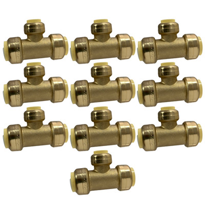 10 Pack XFITTING 3/4'' x 3/4'' x 1/2'' Push Fit Tee, Push to Connect Tee, Lead Free