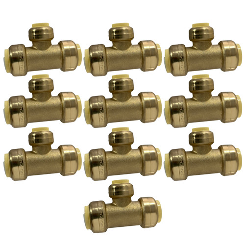 10 Pack XFITTING 3/4" x 3/4" x 1/2" Push Fit Tee, Push to Connect Tee, Lead Free