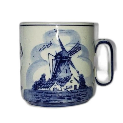 Vintage Delft Blue Mug Holland Windmill Floral Handpainted Ceramic Cup 686 Dutch