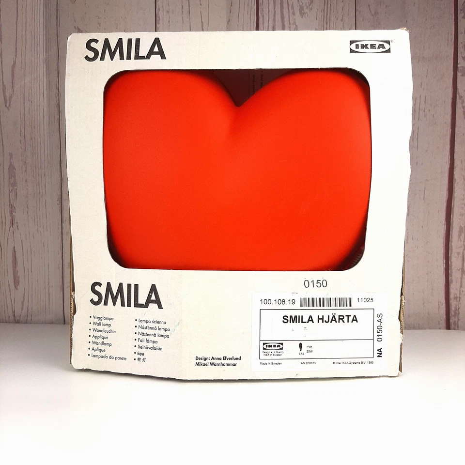 Vintage 1995 IKEA Smila Hjärta Red Heart-Shaped Wall Lamp NightlightCorded Boxed — 第 4/4 张图片