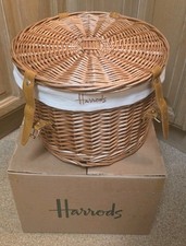 Rare HARRODS Hamper Picnic Basket Wicker - ROUND - NEW - Unwanted Gift