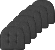 Sweet Home Collection Chair Cushion Memory Foam Pads 6 Pack, Charcoal Gray 