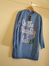 On The Naughty List Christmas shift dress /long Jumper Xmas Sweater funny 16/18
