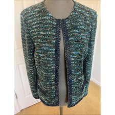 St John Couture Gold Metallic Knit Women's Jacket Teal  Emerald Sz 14 Designer