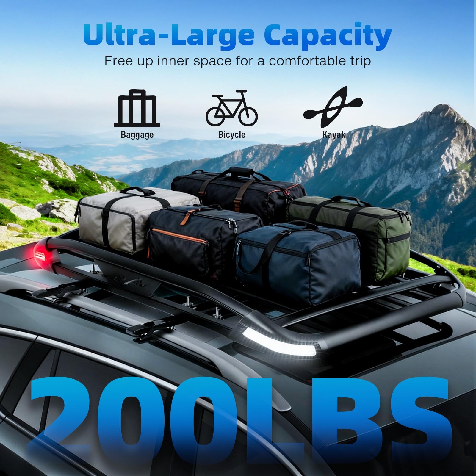 For Subaru Outback 50"x38" Roof Rack Luggage Cargo Basket+Cross Bar w/ LED Light