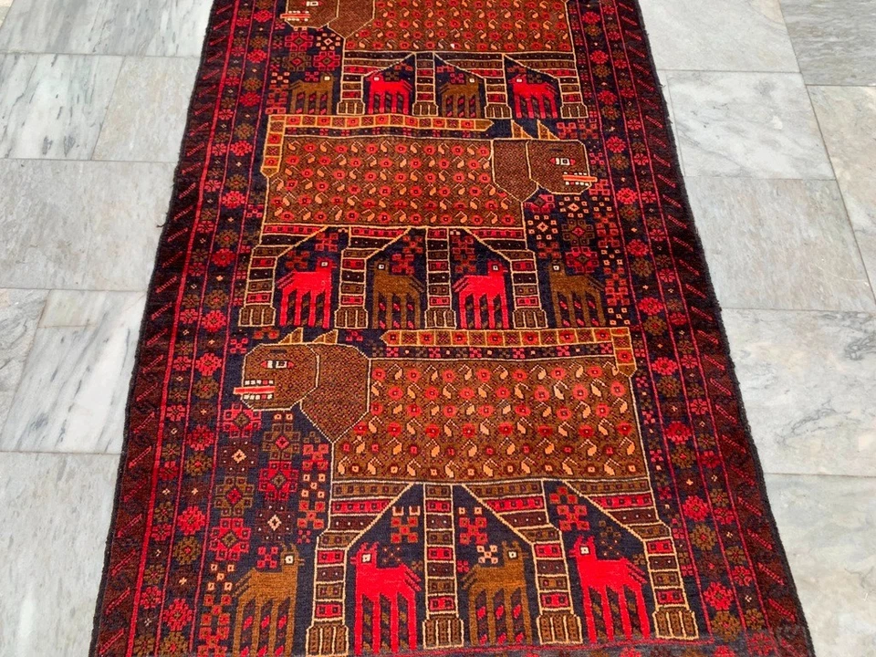 Alfombra tradicional vintage afgana hecha a mano de 3x6 pies para sala de estar Foto 2 de 4