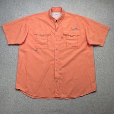 Columbia PFG Bahama II Shirt Mens Large Orange Short Sleeve Fishing Top