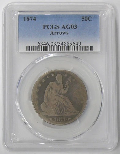 1874 AG-03 SEATED LIBERTY (50c) HALF DOLLAR - PCGS BETTER DATE - SEE PICTURES