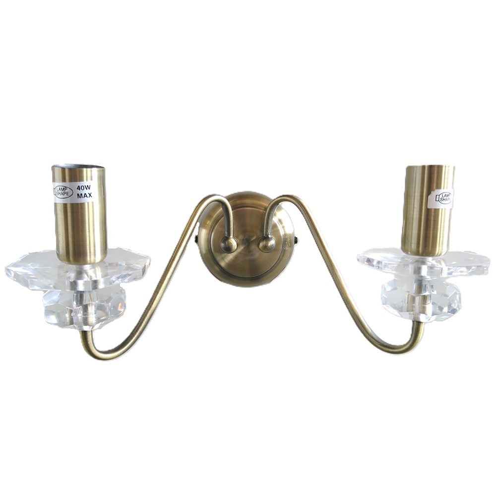 Litecraft Classic Wall Light E14 Candle 2 Arm - Antique Brass, Clear Clearance