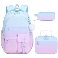 3PCS Girls Backpack for School, Kids Backpack for Girls Blue-purple Gradient