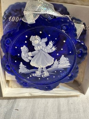 Fenton Colbalt Blue Snowflake Mary Gregorey 100th anniversary ornament