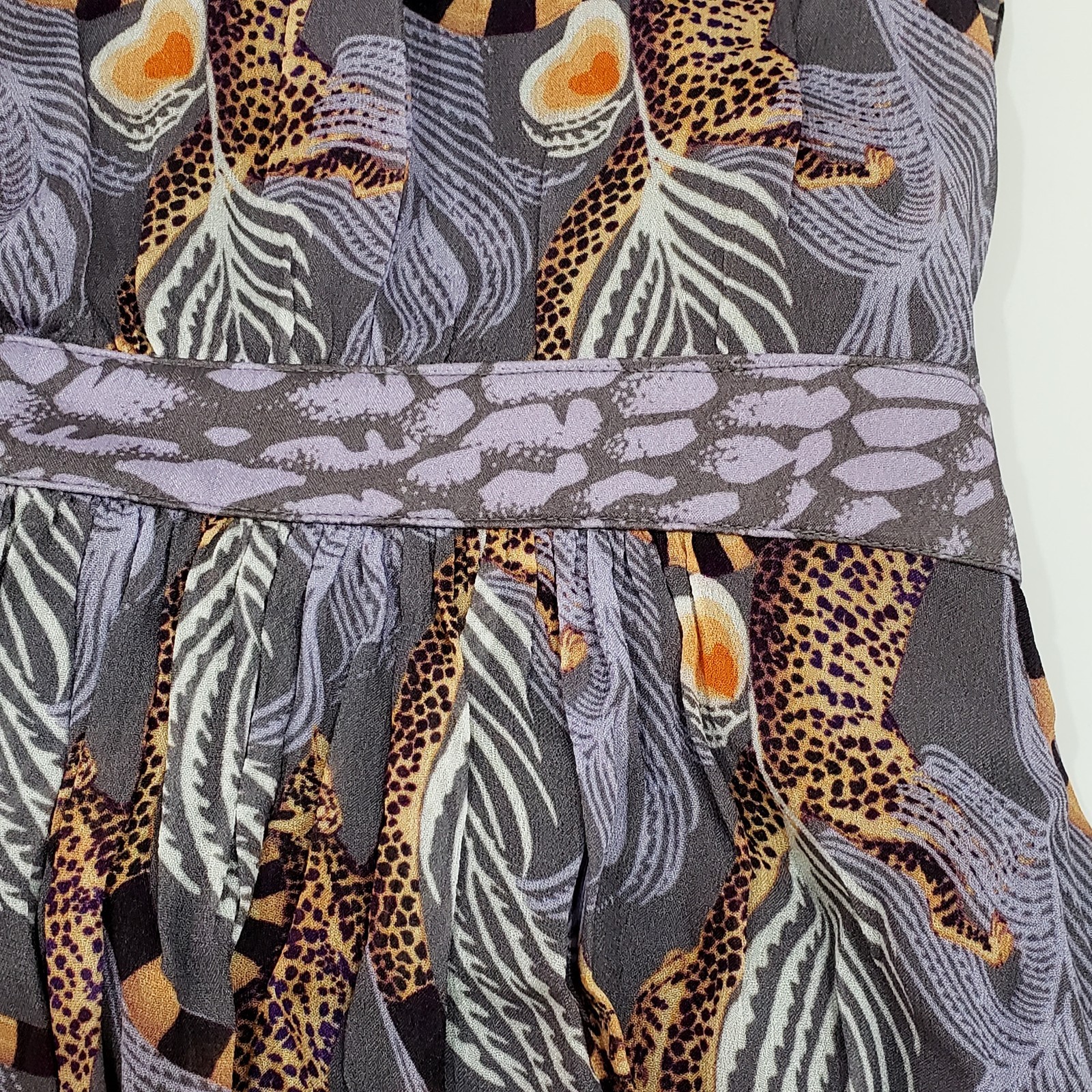 TEMPERLEY LONDON MAGGIE Cheetah Palm Heart Bow Chiffon Georgette Midi Dress Uk12 image 8