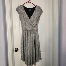 Maeve Anthropologie Tamera Faux Wrap Metallic Gray Silver Dress Size Small