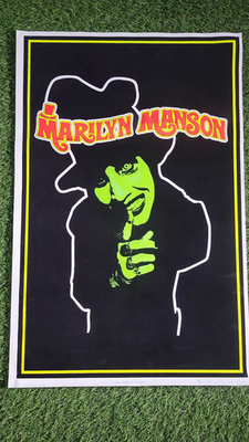 VTG Marilyn Manson Top Hat Green Face Flocked Blacklight Poster