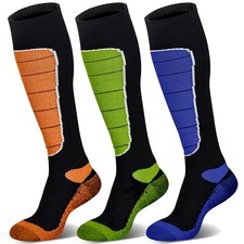 Merino Wool Ski Socks, Cold Weather Socks for Large Red Blue Green 3 Pairs 