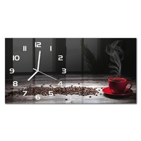 Wanduhr Glasuhr Aus Glas Im Querformat Aromatischer Kaffee WeißE Zeiger 60X30 Cm