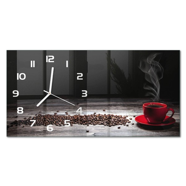 Wanduhr Glasuhr Aus Glas Im Querformat Aromatischer Kaffee WeißE Zeiger 60X30 Cm-image