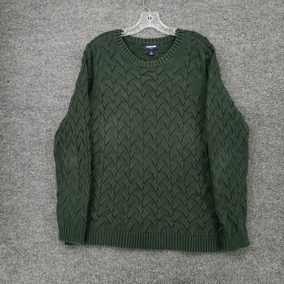 Lands End Sweater Womens L Large Green Long Sleeve Cable
