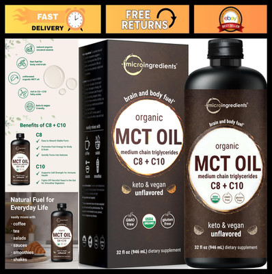 Organic MCT Oil 32 fl oz | 100% Virgin Coconut C8 & C10 Fatty Acids | Keto, Vega