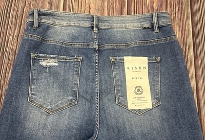 New NWT Risen High Rise Distressed Wide Leg Jeans Womens Plus Size 1XL