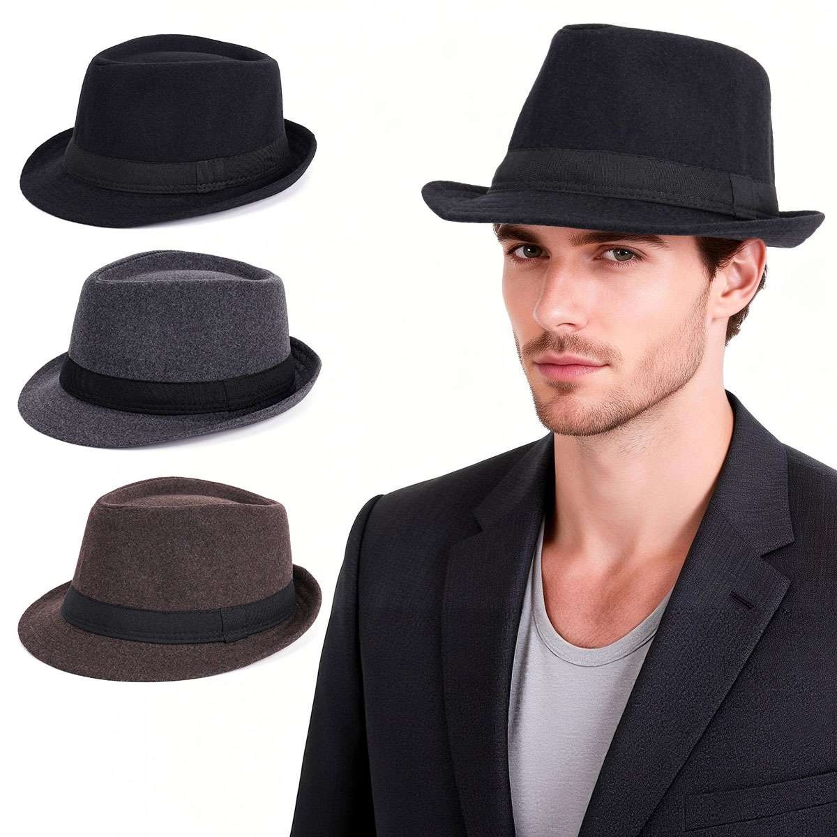 Unisex Winter Wool Felt Jazz Fedora Hat Trilby Manhattan Cap 