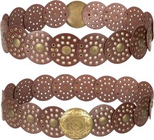 3.5" Wide Western Disc Belt Cowgirl Boho Concho Faux Leather Belt in Brown