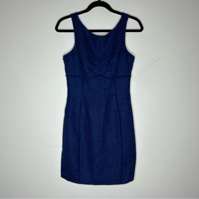 Susana Monaco Dress 100% Pure Lambs Wool Navy Blue Frayed Sleeveless Womens Sz 6