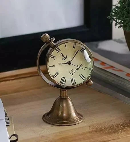 Antique Brass Analogue Clock Small Table Top Clock Vintage L