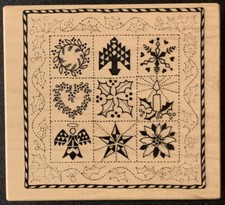 PSX K-1416 Christmas Holiday Quilt Rubber Stamp