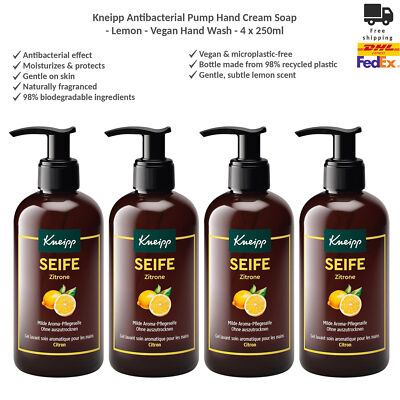 Kneipp Antibacterial Hand Cream Soap Lemon Scent Vegan Hand Wash 4x250ml