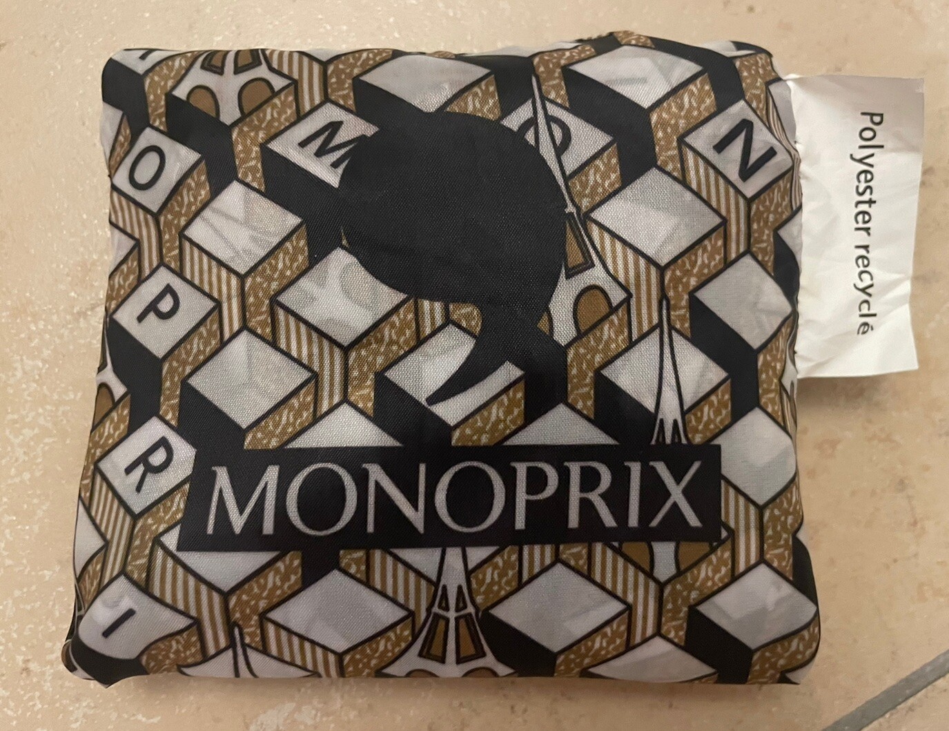 Monoprix Paris French Reusable Shopping Tote Bag, Eiffel Tower, New, Folds Up