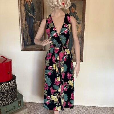 Vintage 1980s Wallpaper Floral Midi Jumpsuit Short Culottes Jumper L