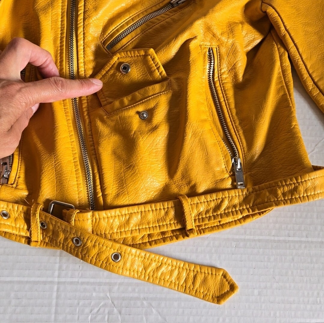 Zara Basic Outerware Women's Yellow Mustard Faux … - image 5