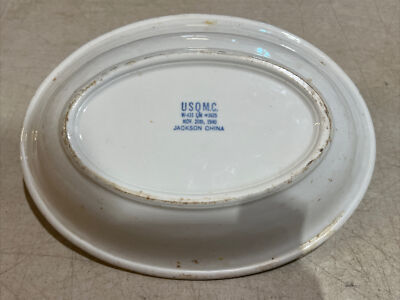 米軍 実物 メディカル サラダボウル ￼JACKSON CHINA 1934年 Jackson China USQMC 12” 1940 #3925 Oval Serving Bowl WWII Heavy