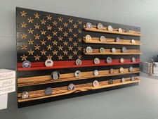 Red Line Challenge Coin Display Rack Holder - Thin Red Line Rustic American