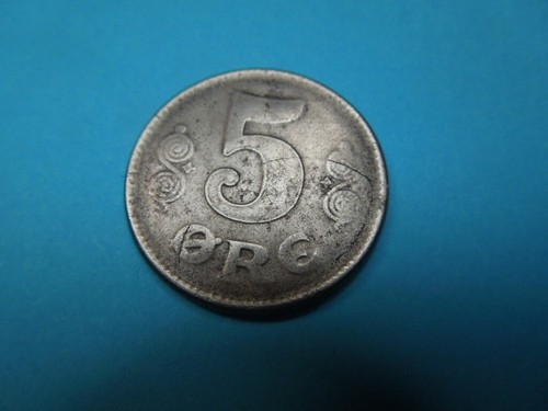 J558 DENMARK 1918 OR 1919 IRON 5 ORE STRUCK ERROR / VERY WEAK STRIKE - Picture 2 of 5