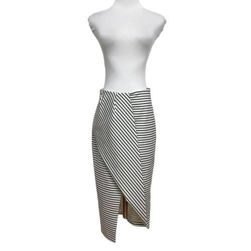 FINDERS KEEPERS BLACK WHITE STRIPED FAUX WRAP TIGHTROPE MIDI SKIRT - S