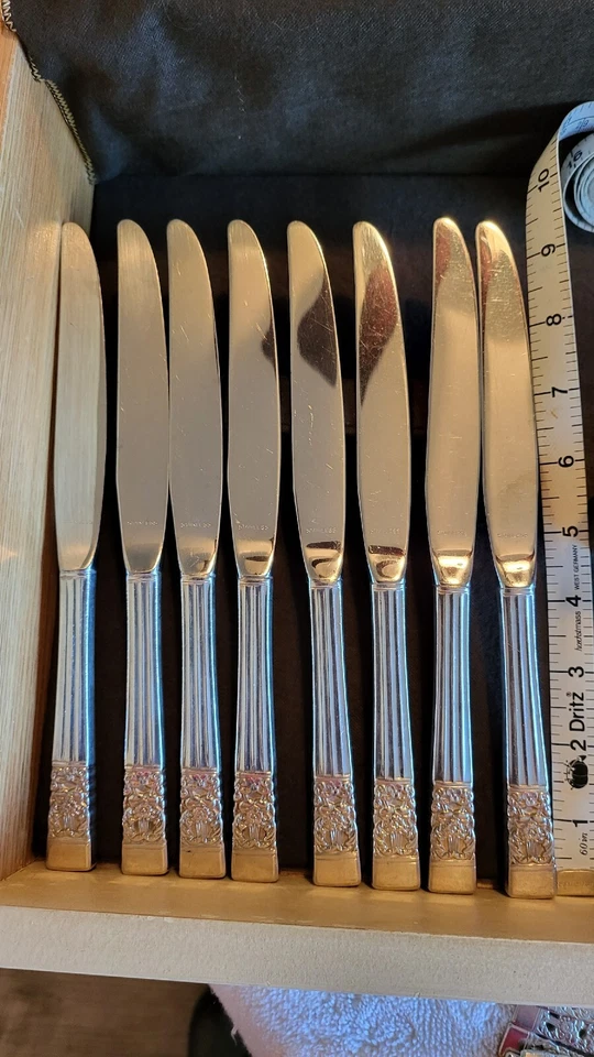 Vintage Set of 8 Silver Handles Dinner Knives Community Stainless BladeFlatware  - Image 4 of 4