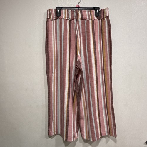 ANA Wide Leg Cropped Pants Linen Blend Beachy Capri Women’s Striped Wide Leg Euc - Picture 4 of 6