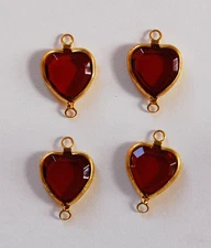 VINTAGE 4 FLAT GLASS HEART PENDANT CONNECTOR BEADS BEAD HEARTS •10mm • Assorted